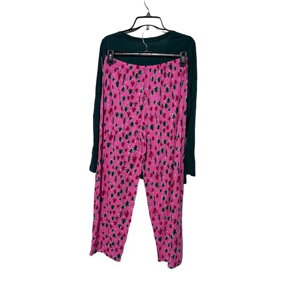 HUE Womens Medium Holiday Pajama Lounge Set Christmas Trees Pink & Green NEW! - Picture 8 of 10
